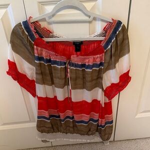 Ann Taylor Red and Brown Striped Blouse